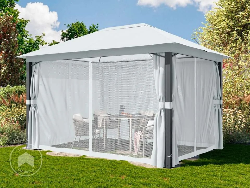 TOOLPORT Gazebo da giardino 3x4m, Softtop, 4 teli laterali, pietra - (300672)