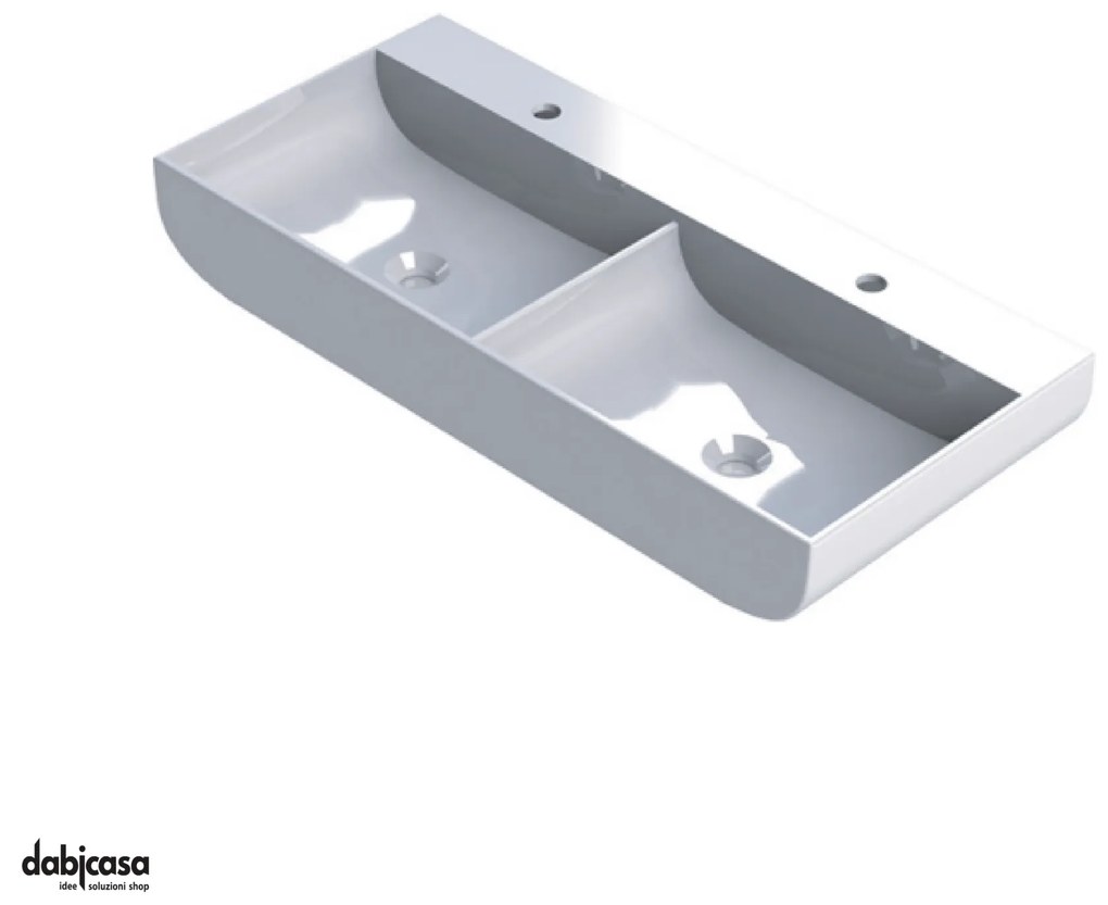 Azzurra Ceramica "Leuca" Lavabo Doppia Vasca Sospeso o D'Appoggio Da 100x45 Cm Bianco Lucido