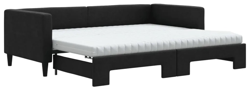 Divano letto estraibile con materassi nero 90x200 cm in tessuto