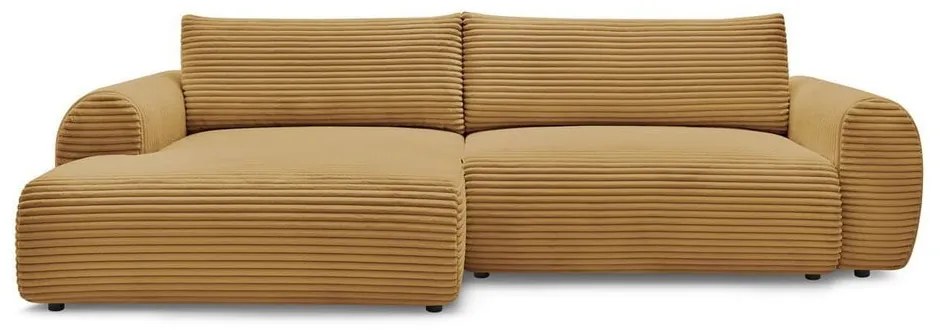 Divano angolare color senape allungabile (con penisola a sinistra) con rivestimento in velluto a coste Lucien – Bobochic Paris