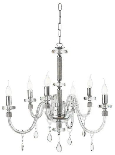 Lampada a sospensione DIDO D65 cm in vetro trasparente lavorato a mano 6 LUCI CROMO