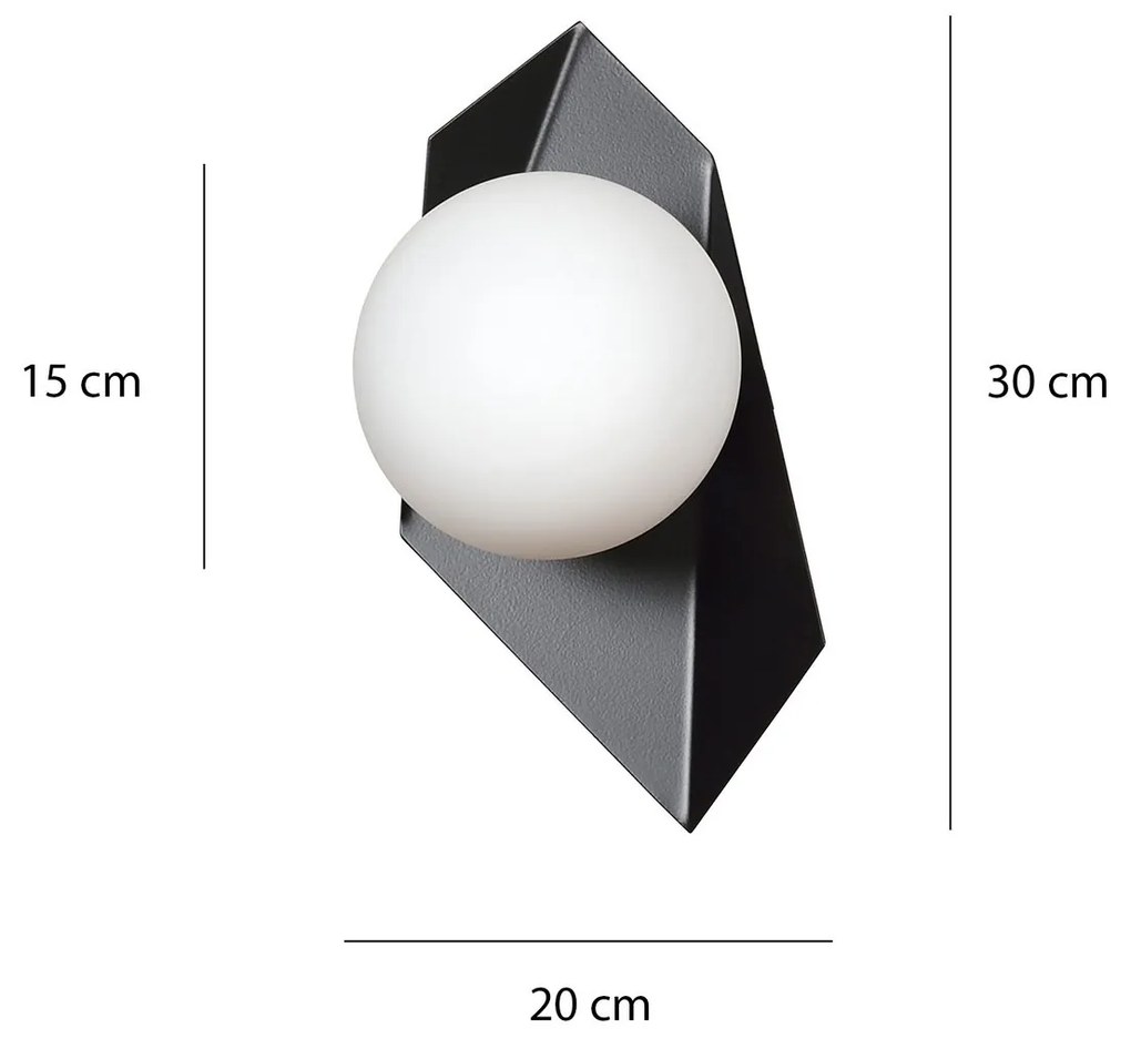 Applique Moderna 1 Luce Drifton In Acciaio Nero E Sfera Vetro Opalino