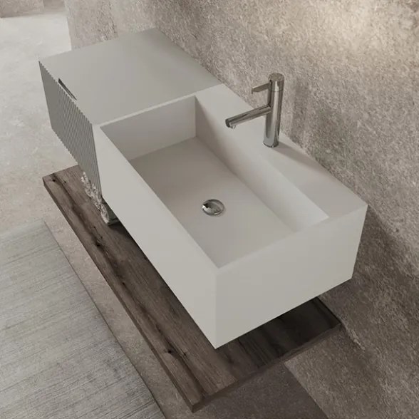 Lavabo 60 cm con due cassetti laterali 40 cm grigi specchio e mensole inferiori Rovere Scuro - Itaca