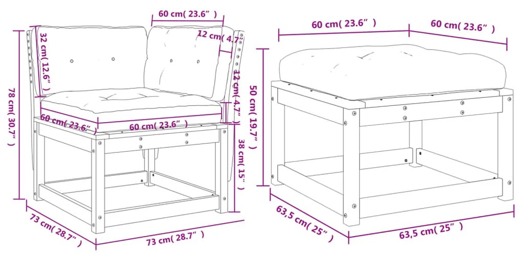 Set Divani Giardino 3 pz con Cuscini Legno Massello di Douglas