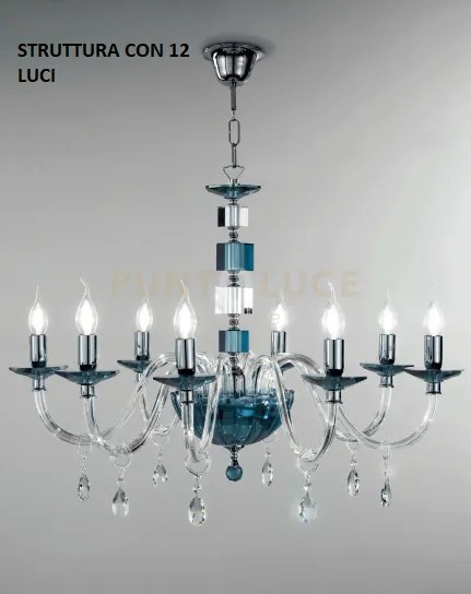 Lampadario livia 12 luci ottanio- trasparente e cromo attacco e14 d...