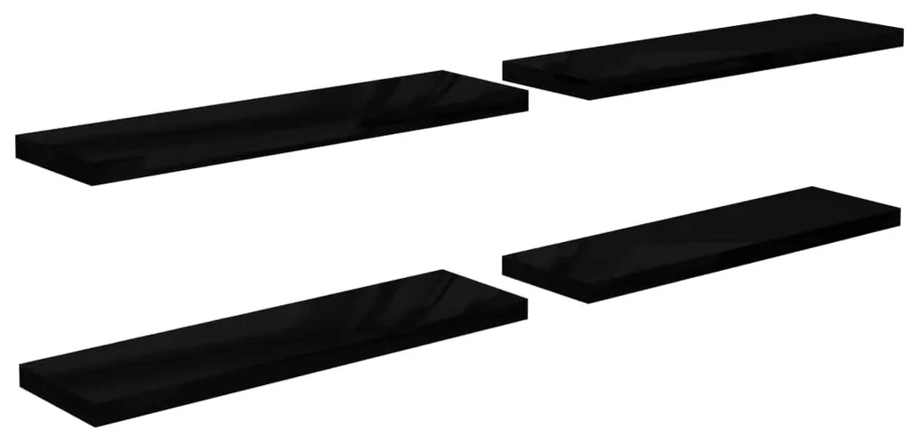Scaffali a parete 4 pz nero lucido 90x23,5x3,8 cm in mdf