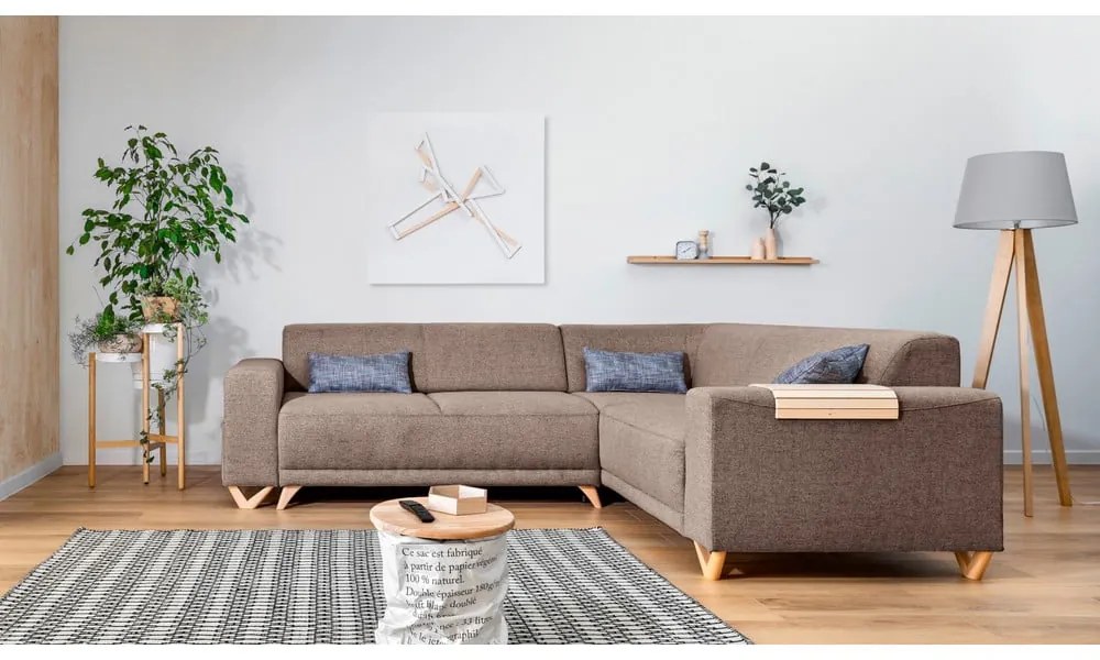 Divano angolare marrone allungabile e con contenitore (con penisola a destra/a L) Classy Sophie – Miuform