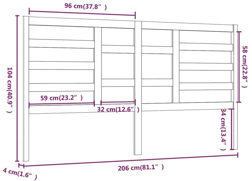 Testiera per Letto Nera 206x4x104 cm in Legno Massello di Pino