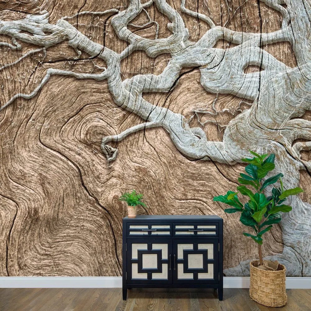 Carta da parati – Albero Astratto su Legno in Beige