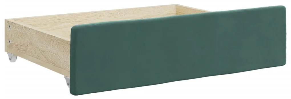 Cassetti da letto 2pz verde scuro legno multistrato e velluto