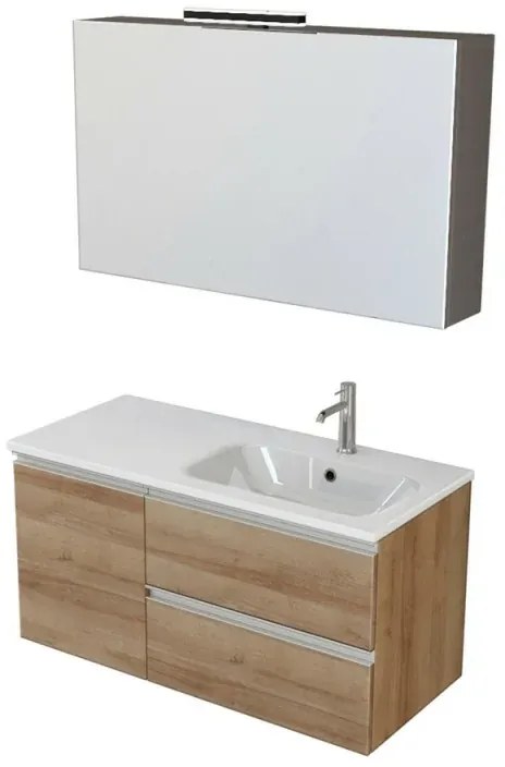 Mobile bagno sospeso 100 cm Master rovere con lavabo e specchio contenitore