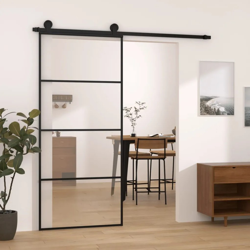 Porta Scorrevole Con Ferramenta 90x205cm Vetro Esg Alluminio /