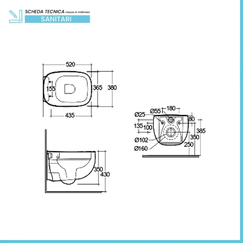 Coppia sanitari sospesi in ceramica con sedile soft-close bianco lucido Rak Illusion