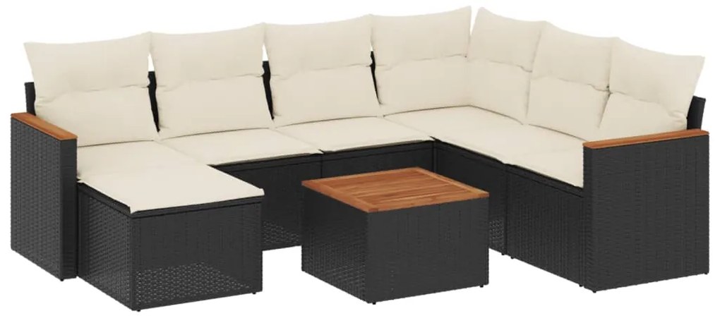 Set divani da giardino con cuscini 8 pz nero in polyrattan