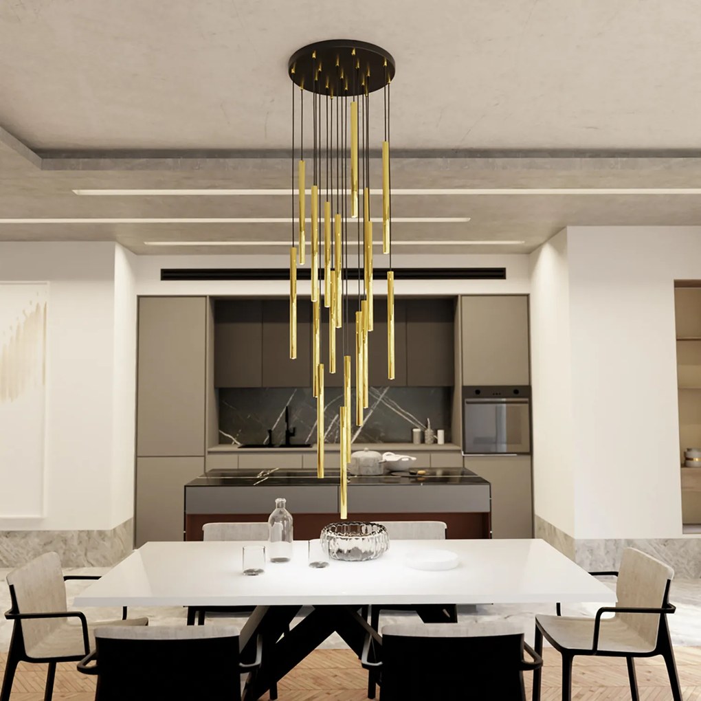 Lampadario Moderno Shu Acciaio Nero 17 Luci G9 Ip20