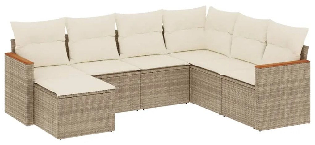 Set divani da giardino 7 pz con cuscini beige in polyrattan