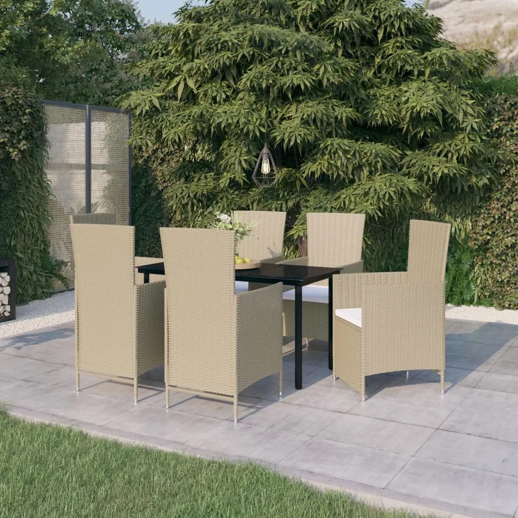Set mobili da pranzo per giardino con cuscini 7 pz beige