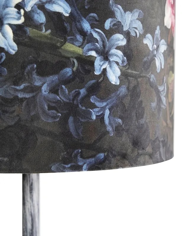 Lampada da terra vintage con paralume grigio antico a motivi floreali 40 cm - Simplo