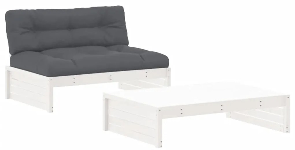 Set divani da giardino 2pz con cuscini in legno massello bianco