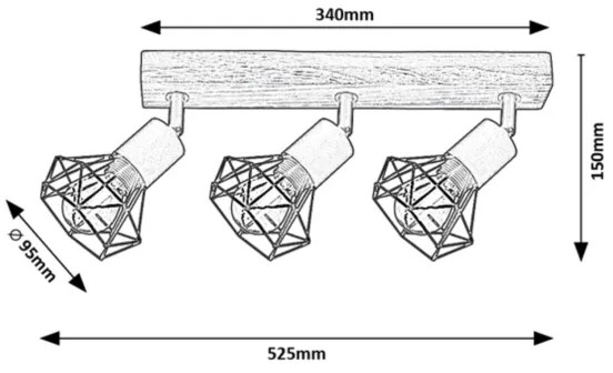 Rabalux 3139 - Faretto ZEUS 3xE14/40W/230V rovere