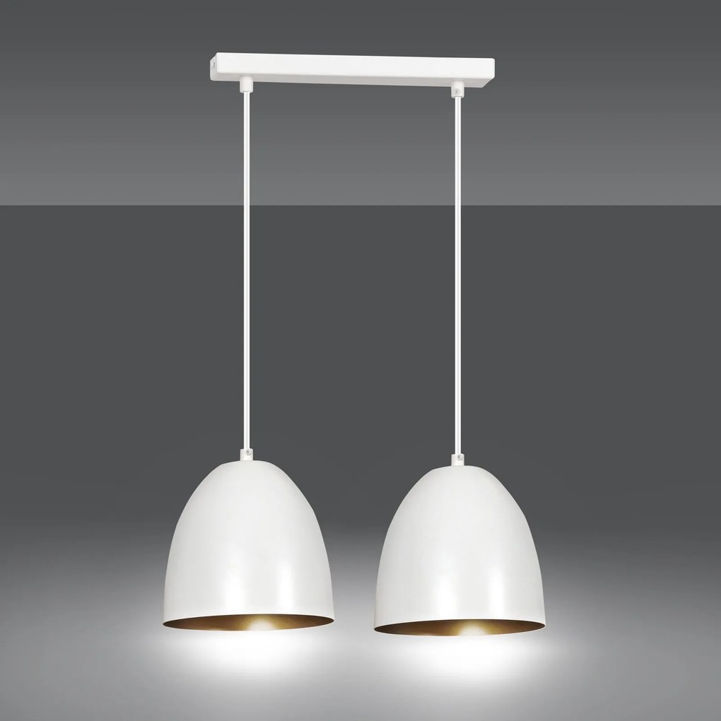 Lampadario 2 Luci Lenox In Acciaio Bianco Con Cupole In Nero E Oro