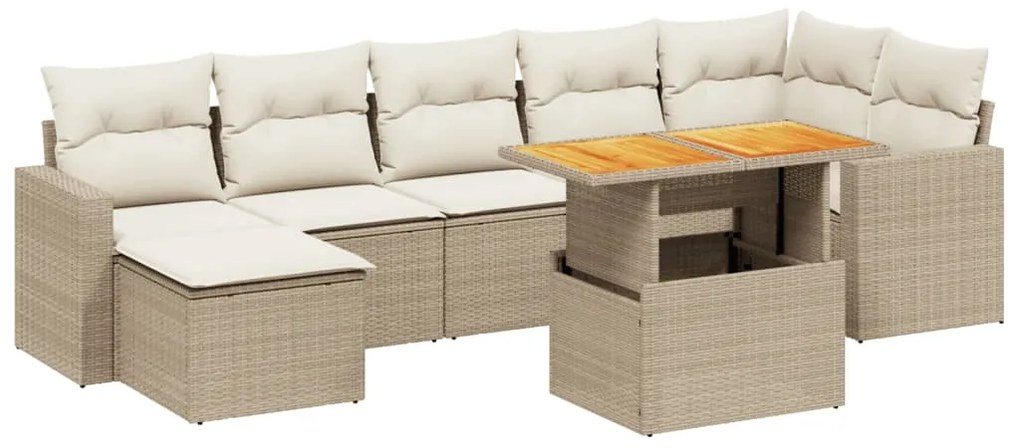 Set divano da giardino 8 pz con cuscini beige in polyrattan