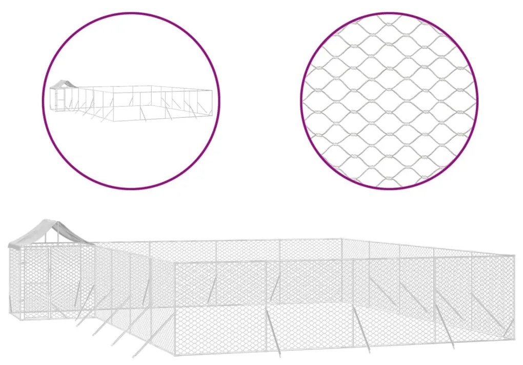 Cuccia cani da esterno tetto argento 10x8x2,5 m acciaio zincato