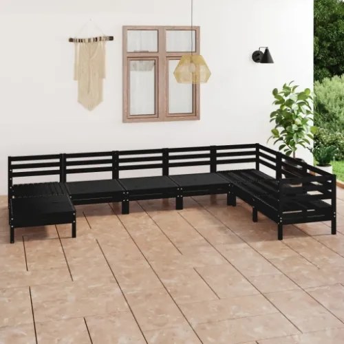 Set Divani da Giardino 8 pz in Legno Massello di Pino Nero