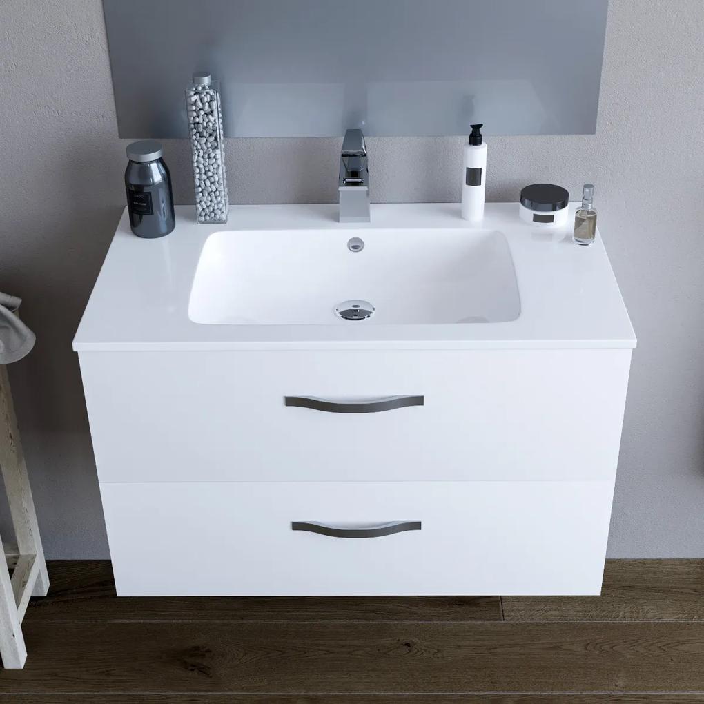 Mobile bagno LINDA80 Bianco con lavabo e specchio - 8280 - CON LUCE LED