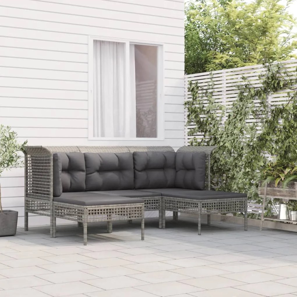 Set Divani da Giardino 5 pz con Cuscini in Polyrattan Grigio