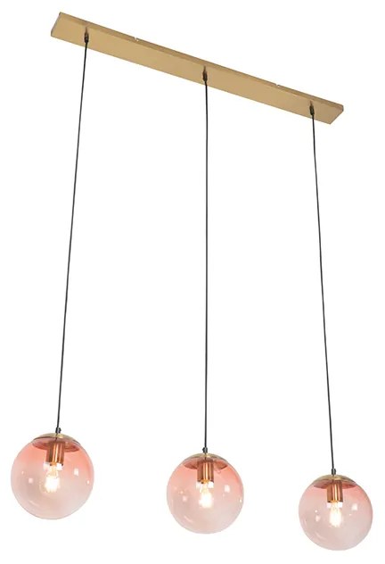 Lampada a sospensione Art Déco in ottone con vetro rosa 3 luci - Pallon