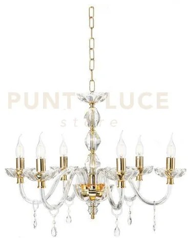 Lampadario brigida 6 luci cristallo e oro attacco e14 d.70cm
