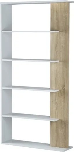 Libreria legno moderna 5 ripiani altezza 180 cm bianco e rovere Alida