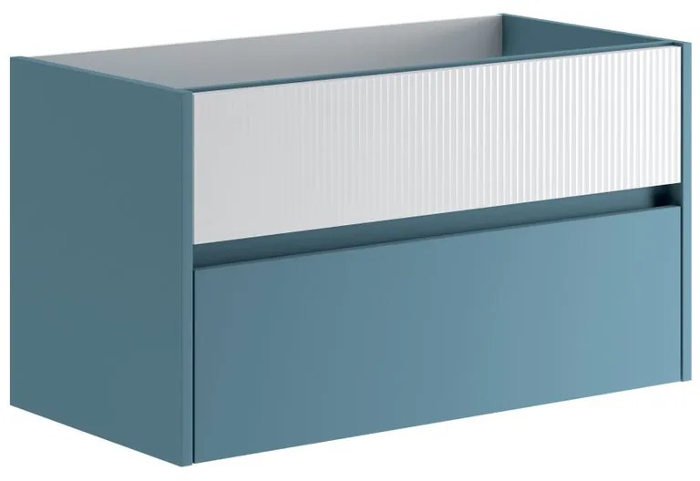 Mobile da bagno sospeso sotto lavabo L 89.5 x H 50 x P 45.5 cm blu laccato opaco, 2 cassetti Niwa