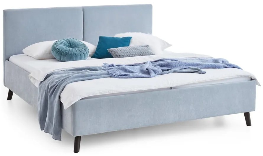 Letto matrimoniale imbottito azzurro con rete inclusa 160x200 cm Piano – Meise Möbel