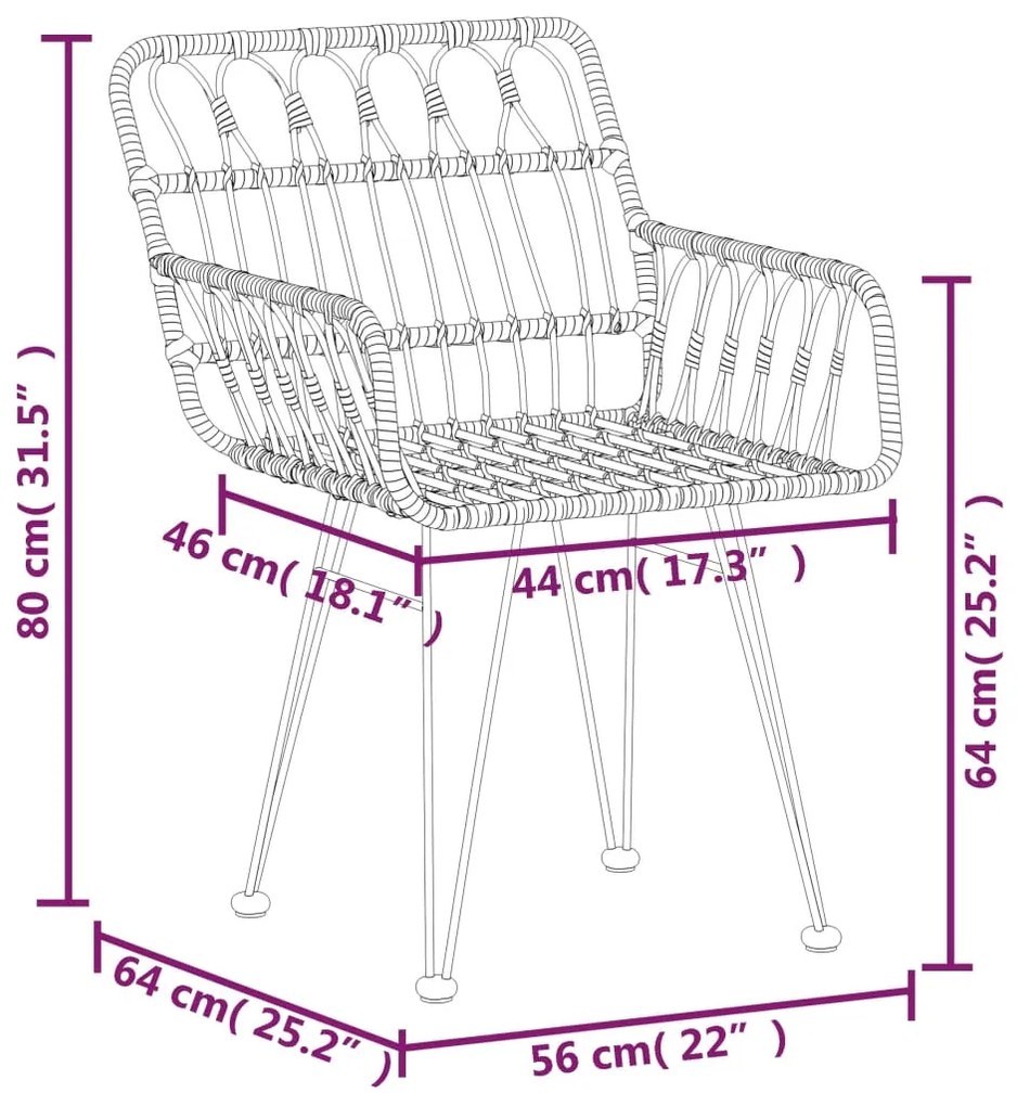 Set da Pranzo da Giardino 5 pz in Polyrattan