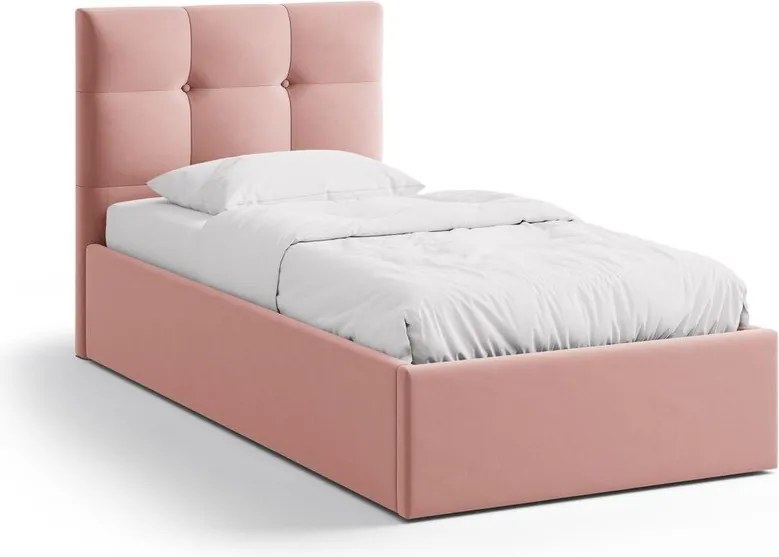 Letto singolo imbottito rosa con contenitore con rete inclusa 90x200 cm Phaedra – Micadoni