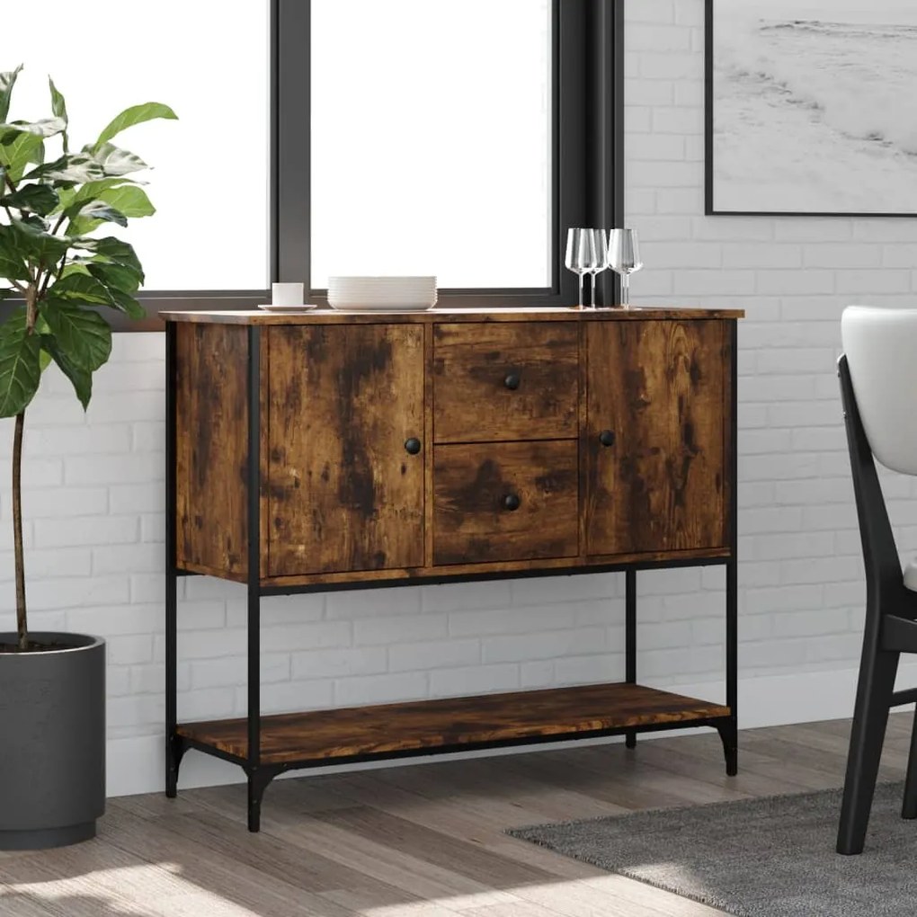 Credenza Rovere Fumo 100x36x85 Cm İn Legno Multistrato /