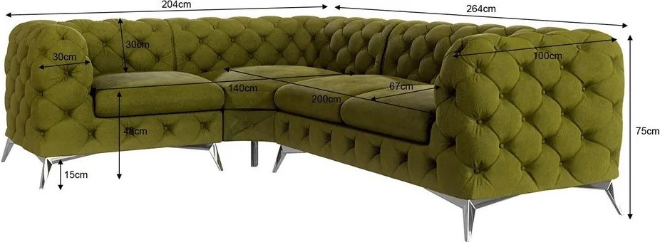 Divano angolare verde (con penisola a sinistra/a L) con rivestimento in velluto Chelsea – Ropez