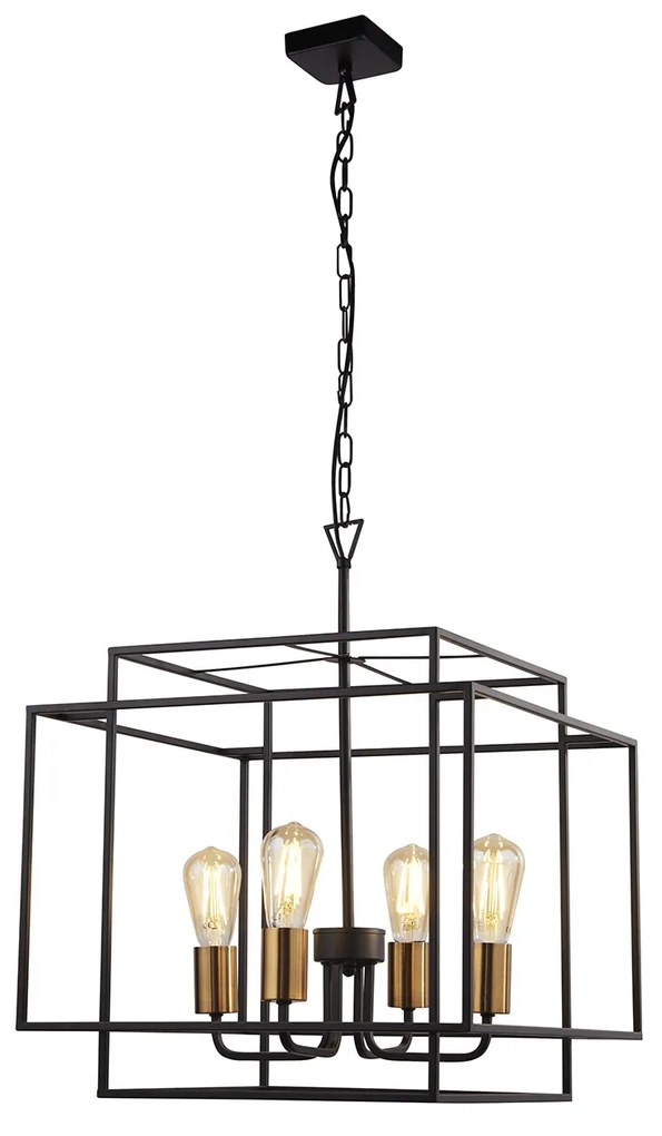 Sospensione Industrial-Nordico Crate Acciaio Nero Bronzo 1 Luce E27