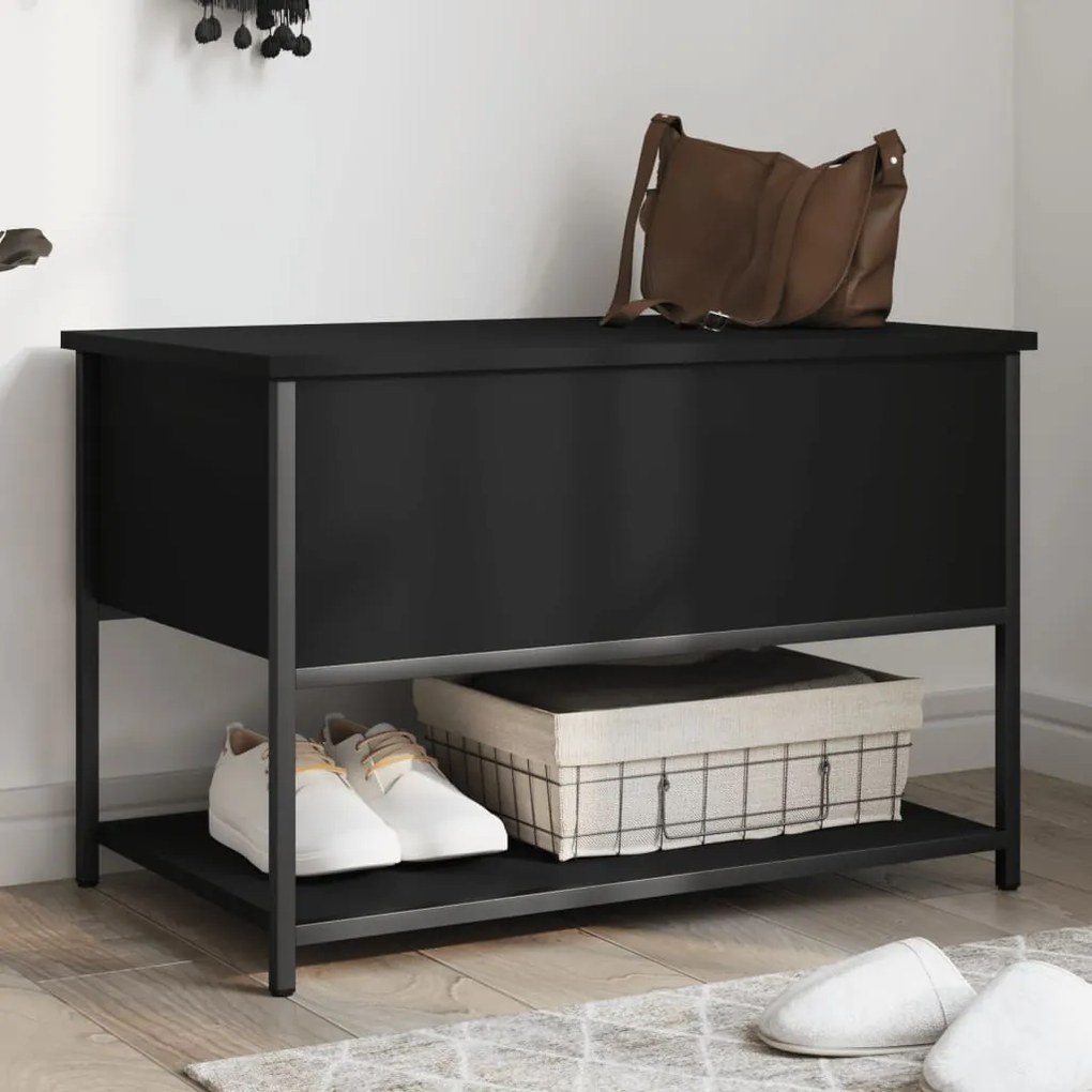 Panca portaoggetti nera 70x42,5x47 cm in legno multistrato