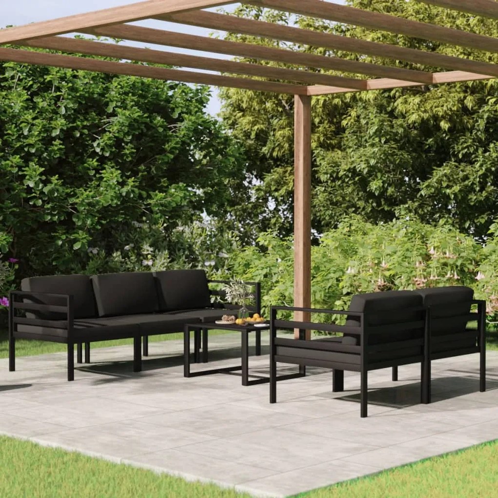 Set divani da giardino 6 pz con cuscini in alluminio antracite