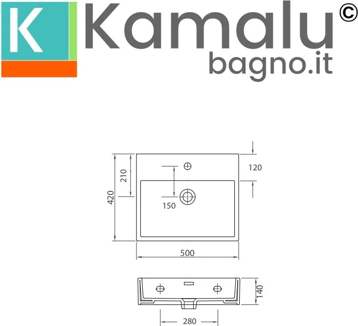 Lavandino bagno 50cm installazione sospesa in ceramica bianca | Litos-DF50 - KAMALU