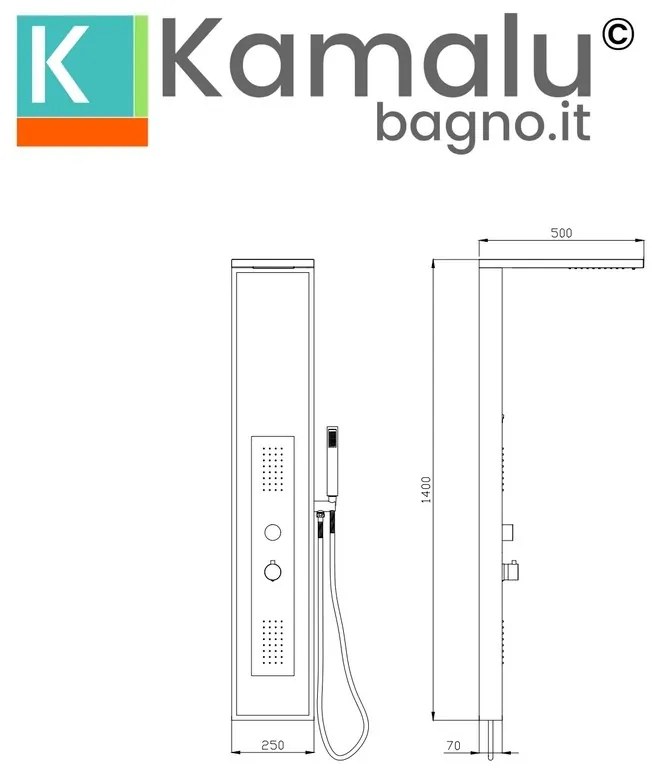 Kamalu - colonna doccia multifuzionale acciaio bianco e motivo marmo | kam-e2300b