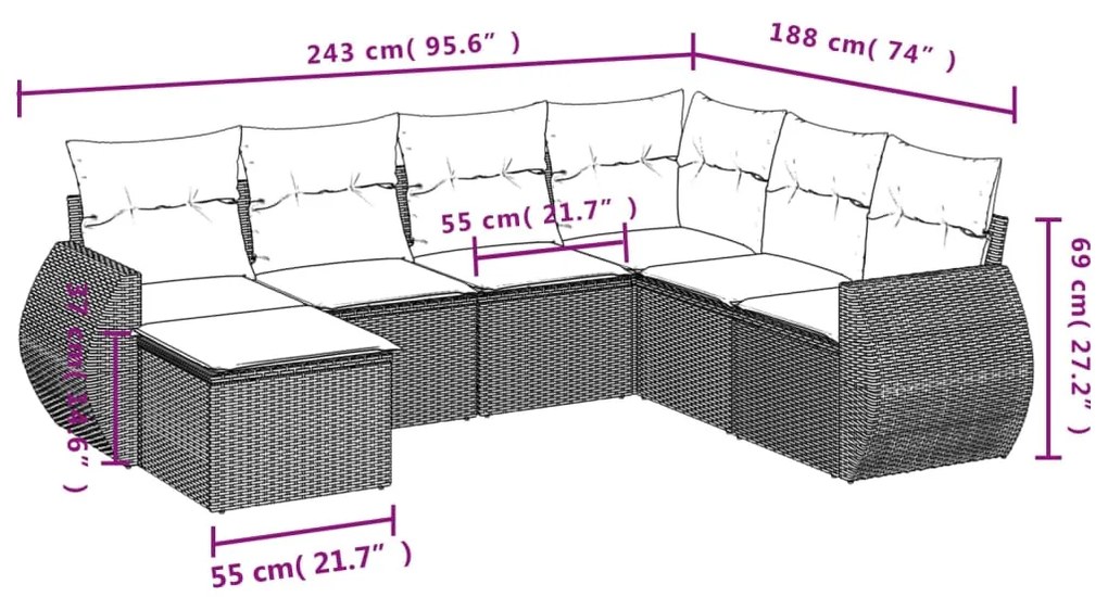 Set Divani da Giardino con Cuscini 7pz Nero Polyrattan