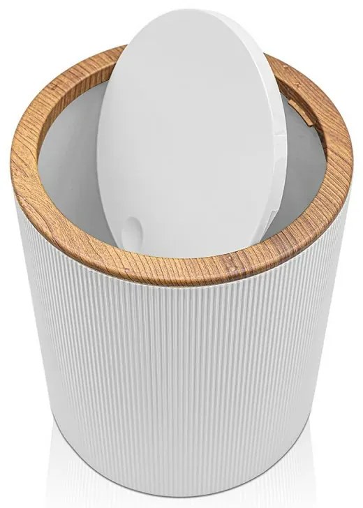 Set 2 pezzi Porta scopino e Pattumiera 5lt Bianco dettagli effetto legno Blob