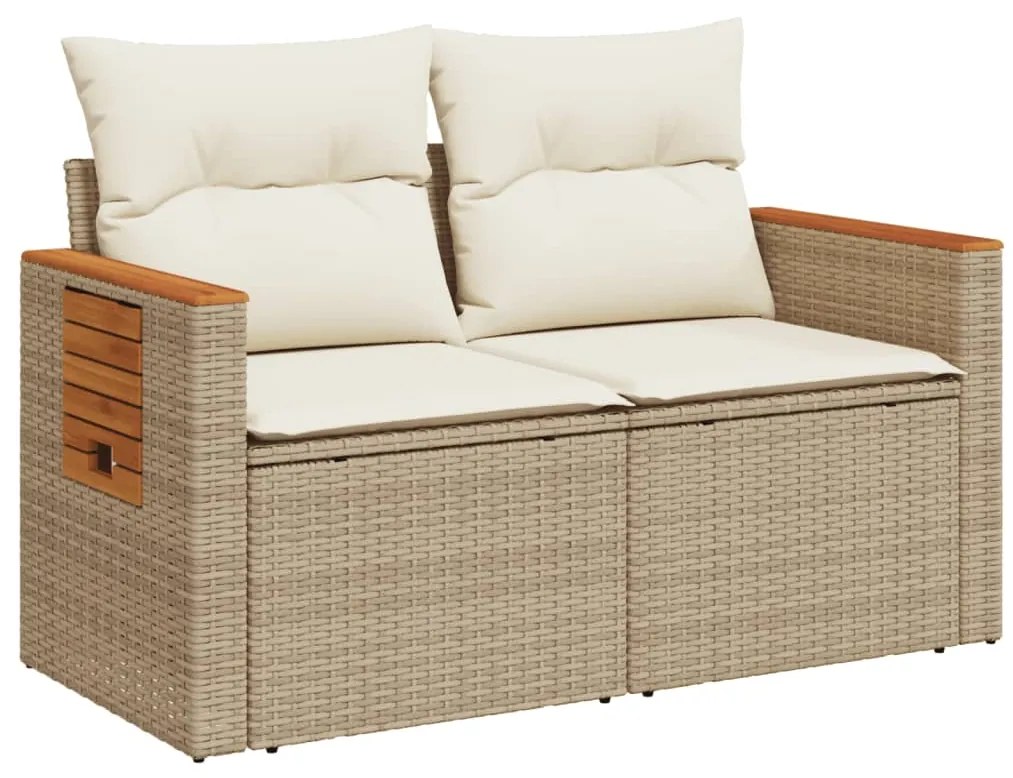 Divano da giardino con cuscini a 2 posti beige in polyrattan