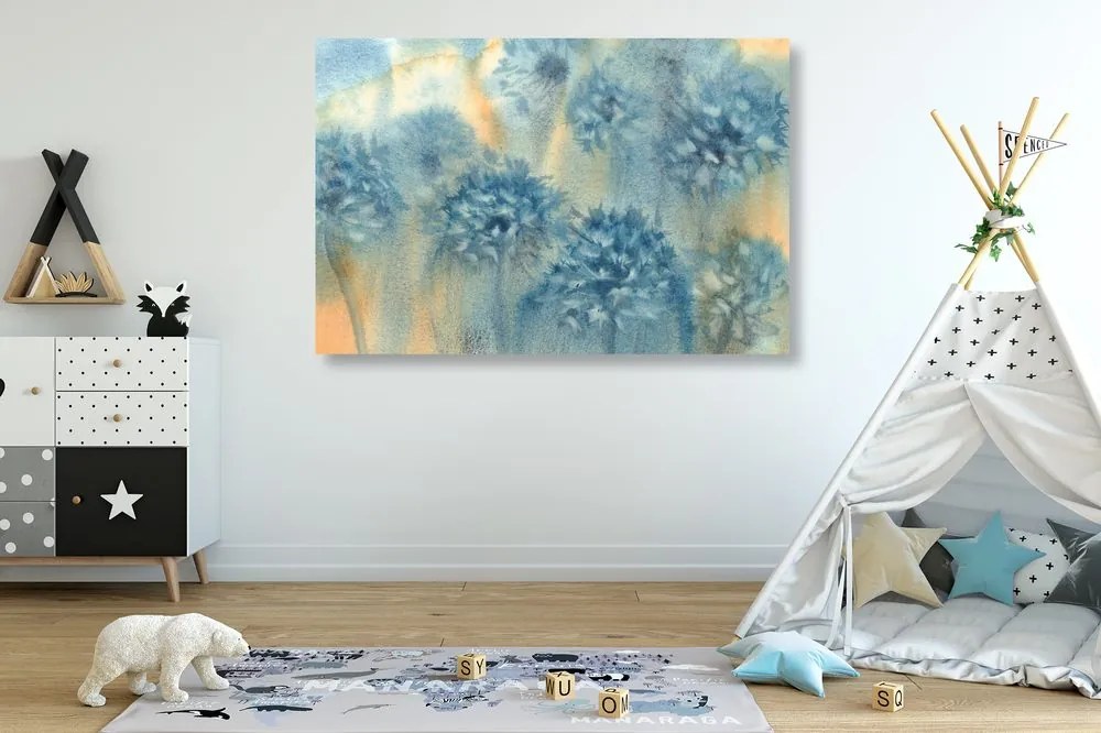 Quadro su tela – Dente di leone blu in acquerello