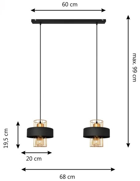 Lampadario LED a sospensione con filo VOLTA 2xE27/15W/230V nero/oro