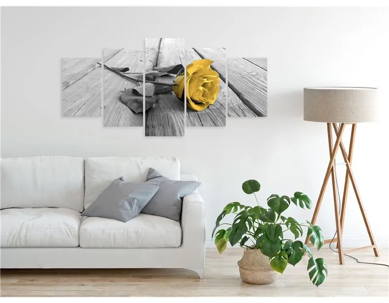 Quadro Rose on Wood (5 Parts) Wide Yellow  Colore Giallo, Dimensioni e Misure 100x50